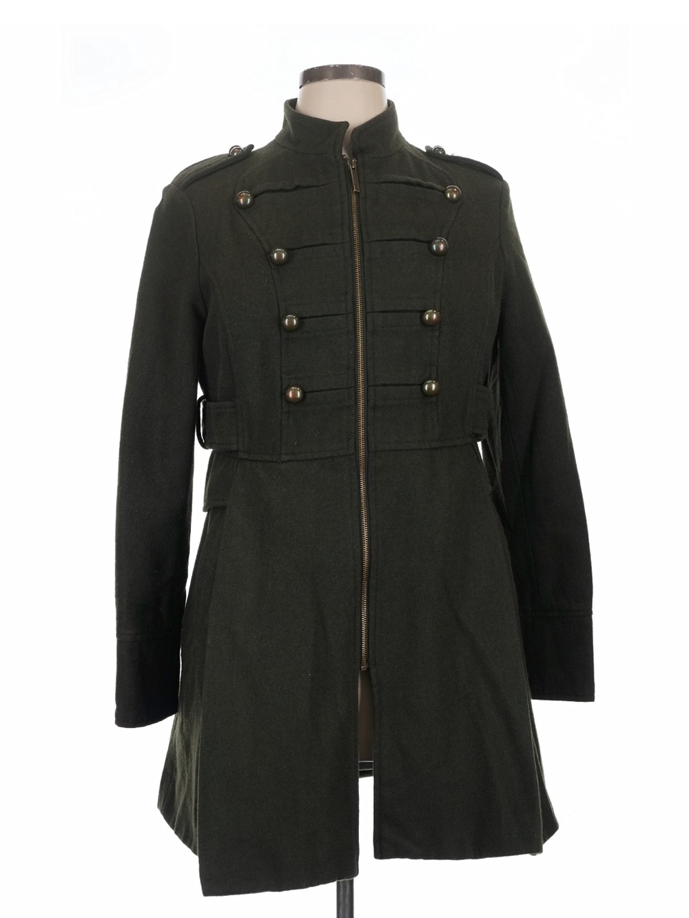 Steve Madden Olive Green Military Wool Zip Up Coat Metal Embellishments XL